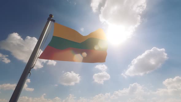 Lithuania Flag on a Flagpole V2 - 4K