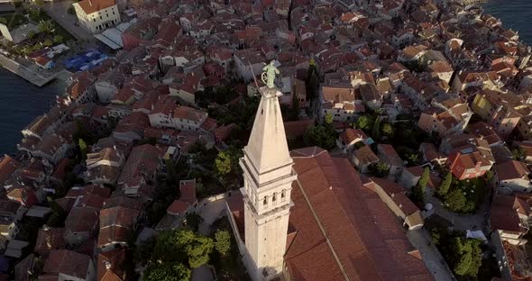 AERIAL: Rovinj church in Croatia