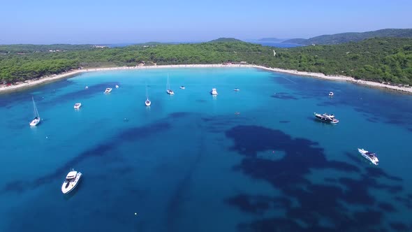 Aerial view of yachts and sailing boats, Dalmatian paradise