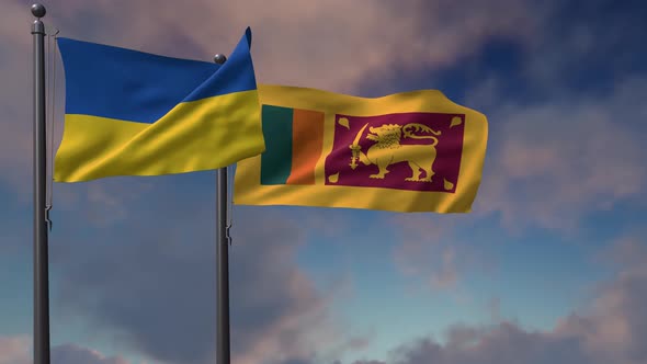 Sri Lanka Flag Waving Along With The National Flag Of The Ukraine - 4K