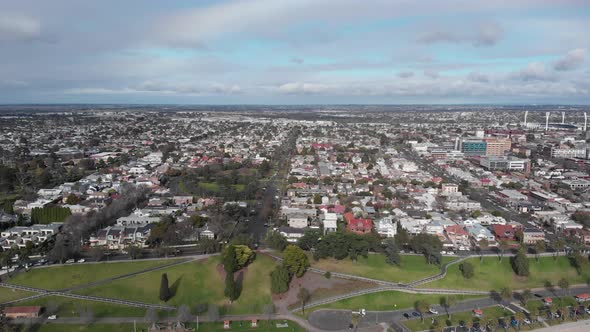 AERIAL TRUCK RIGHT Over Geelong Cityscape, Australia