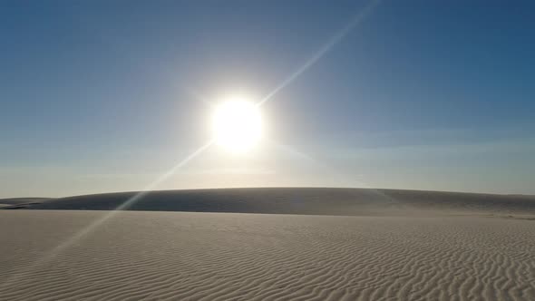 Sunset at Lencois Maranhenses Maranhao. Scenic sand dunes and rainwater lakes