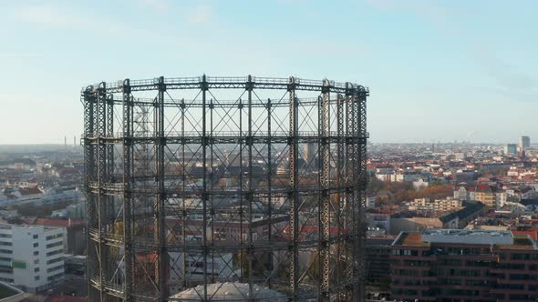 Famous Metal Structure in Berlin, Germany Gasometer or Gas Holder in Schoneberg, Aerial Wide View