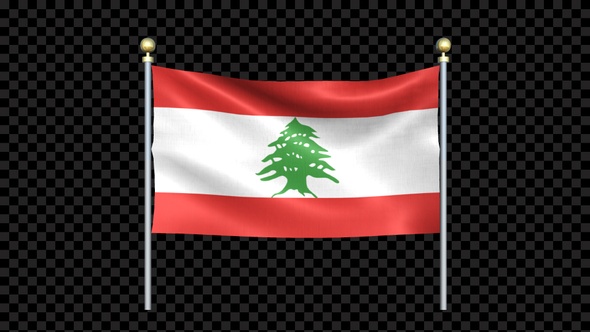 Lebanon Flag Waving In Double Pole Looped