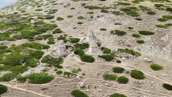 Aerial View of the Gray Stone Crypts of the City of the Dead Caucasus