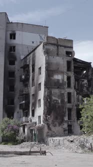 Vertical Video of a House Destroyed By the War in Ukraine