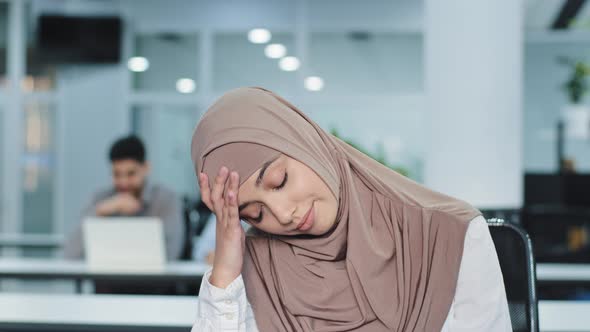 Tired Female Business Leader in Hijab Says No Frustrated By Failure