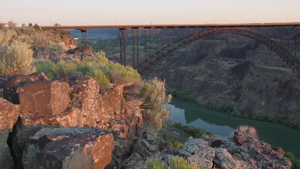 Perrine Bridge spanning over the Snake River Canyon in Twin Falls Idaho