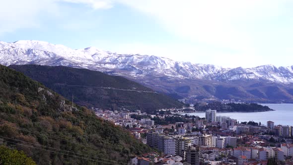 Budva Surrounded By Snowcapped Mountains in Winter