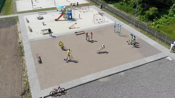 Aerial View of Children Playing on the Playground