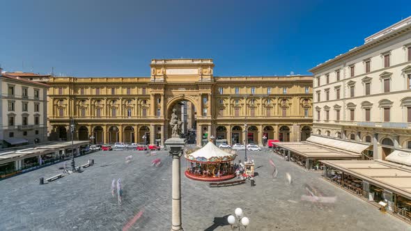 Republic Square Timelapse with the Arch in Honor of the First King of United Italy, Victor Emmanuel