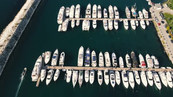 aerial view of yacht marina