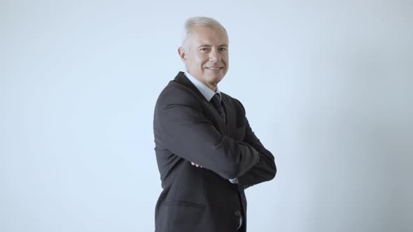 Happy Positive Grey Haired Businessman Wearing Suit