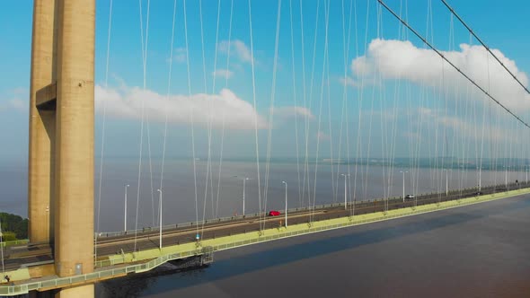 Drone Footage of Cars Crossing Suspension Humber Bridge Yorksire