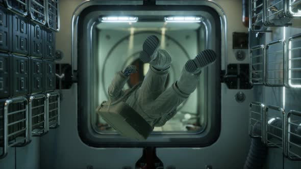 Astronaut Inside the Orbital Space Station alt