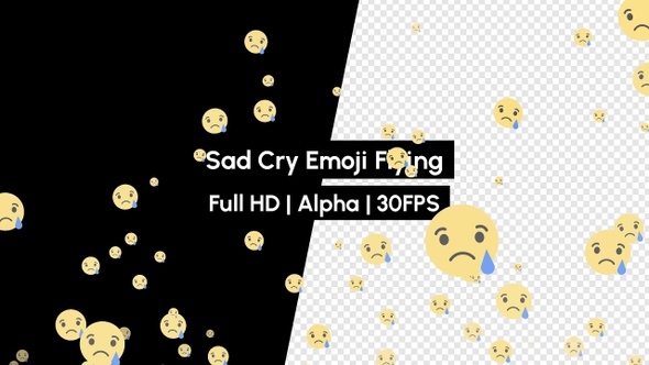 Sad Cry Face React Emoji Flying with Alpha