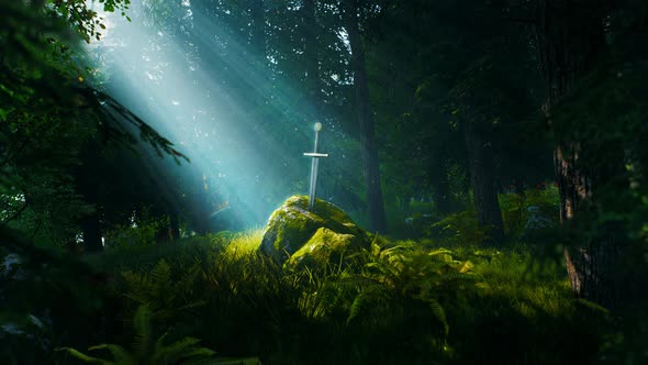 Excalibur sword In A Fantasy Forest 4K