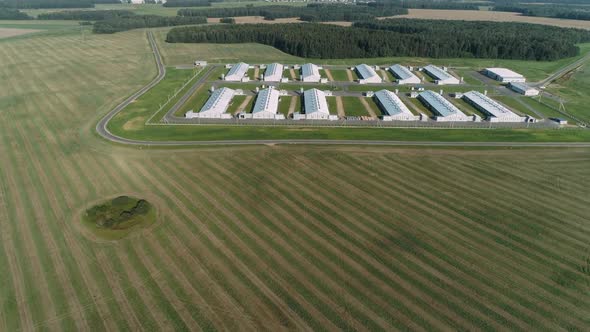 Natural Landscape View of the Farm Hangars in the Field View From Heights