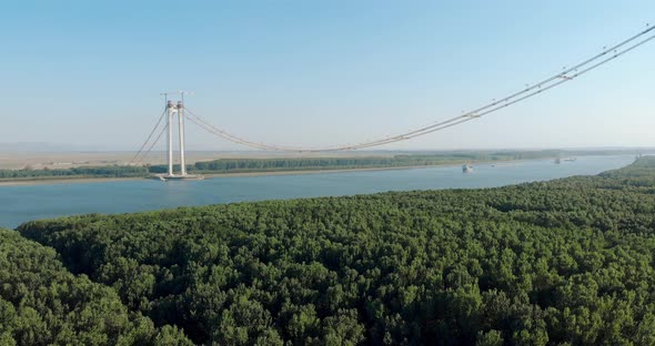 Development Of The Under Construction Braila Suspension Bridge Over Danube River In Romania. Pullbac