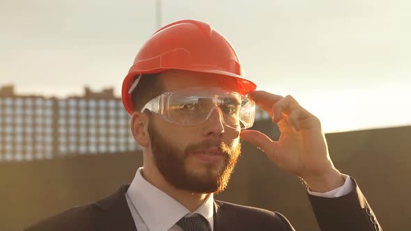 Professional People at Work, Portrait of Happy and Confident Architect with Safety Helmet in