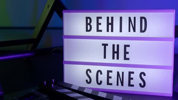Behind the scenes lightbox in studio. letterboard text lightbox. Color light changing.