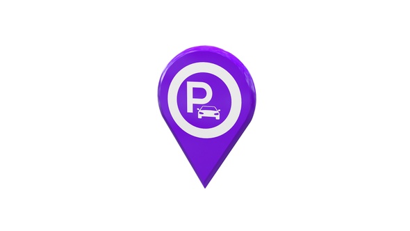 3D Purple Map Location Pin With Parking Area Icon V6