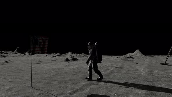 Astronaut Walking on the Moon and Saluting the American Flag