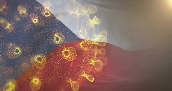 Czech Republic Flag With Corona Virus Bacteria 4K