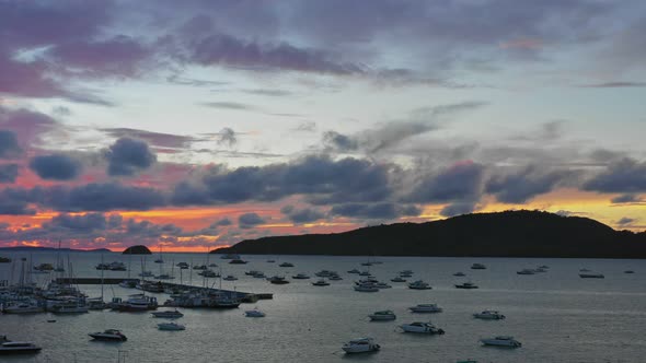 Aerial View  Cloudy In Red Sky Above Chalong Pier