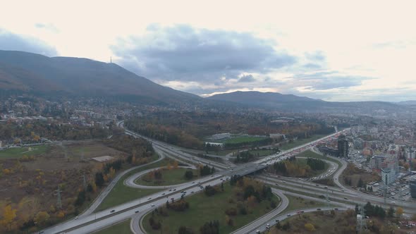 Aerial View of City Traffic at Boyana Ring Road in Sofia, Bulgaria