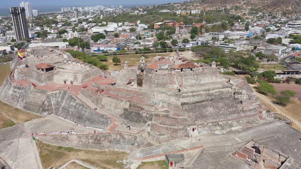 The Castillo de San Felipe de Barajas castle in Cartagena de Indias, Colombia Aerial Panorama View