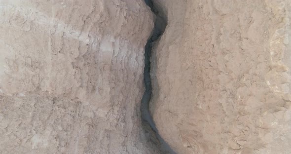 Aerial view of a canyon in the desert, Barak river, Negev, Israel.