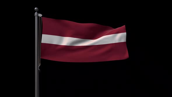 Latvia Flag On Flagpole With Alpha Channel