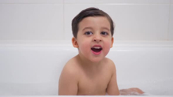 Little Boy Child Brunette Bathing