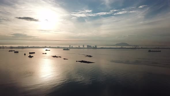 Aerial view fish farm at the sea