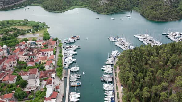 Aerial Drone Shot of Marina Bay in Adriatic Sea, Croatia