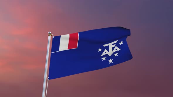 Flag Of French Southern And Antarctic Lands Waving 4k