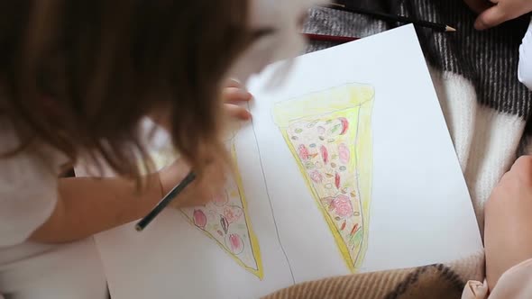 Mom And Daughter Drawing Pizza