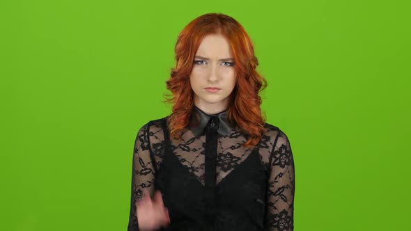 Teenage Girl Gets Angry and Screams, She Is Excited. Green Screen. Close Up