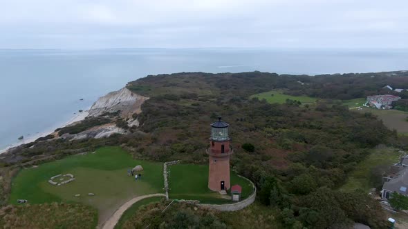 Gay Head Lighthouse and Gay Head Cliffs of clay at the westernmost point of Martha's Vineyard in Aqu