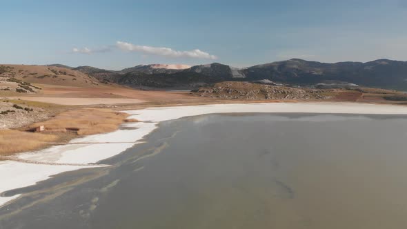 Aerial View of the Soda Lake Yarisli Golu Near Salda Lake Turkey