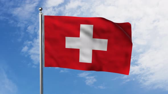 Flag of Switzerland with Sky Background