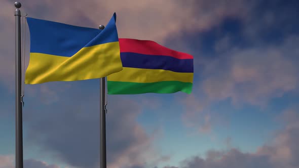 Mauritius Flag Waving Along With The National Flag Of The Ukraine - 2K