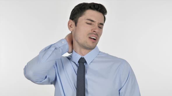 Businessman with Neck Pain White Background