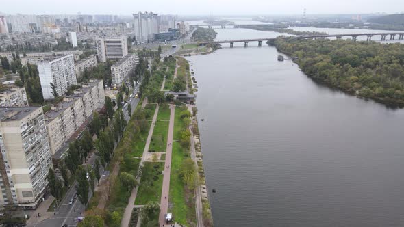 The Main River of Ukraine - Dnipro Near Kyiv. Slow Motion