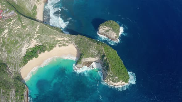 Aerial View of Ocean and Mountains at Kelingking Beach Nusa Penida Indonesia