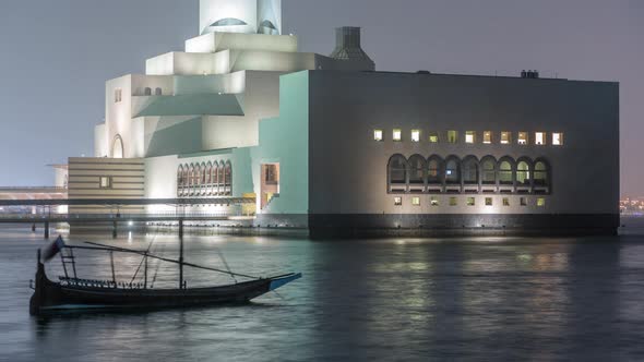 Beautiful Museum of Islamic Art Night Timelapse in Doha Qatar