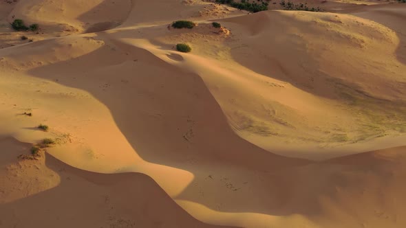 Aerial Top View on Sand Dunes in Desert at Sunset