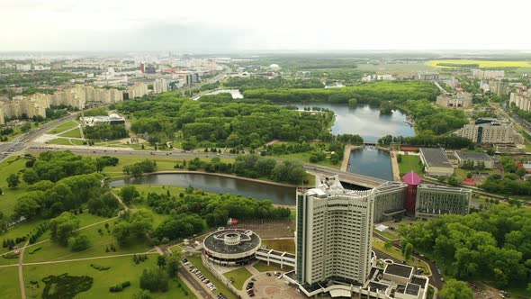 Top View of the Victory Park in Minsk and the Svisloch River