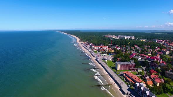 Resting on the beach in Zelenogradsk, top view